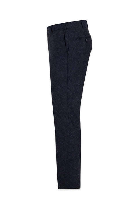 Orta Lacivert 7 Drop Slim Fit Dar Kesim Keten Karışımlı Klasik Kumaş Pantolon