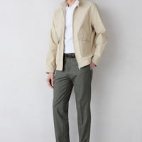 Mid Khaki 4-Drop Relaxed Fit Linen Blend Classic Fabric Trousers