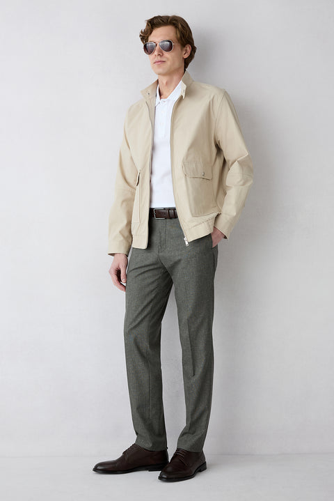 Mid Khaki 4-Drop Relaxed Fit Linen Blend Classic Fabric Trousers