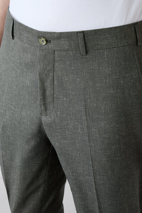 Mid Khaki 4-Drop Relaxed Fit Linen Blend Classic Fabric Trousers