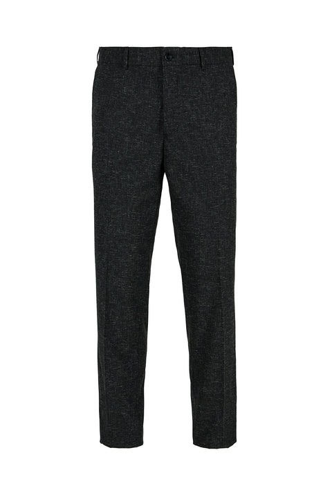 Dark Anthracite 4 Drop Relaxed Fit Linen Blend Classic Fabric Trousers