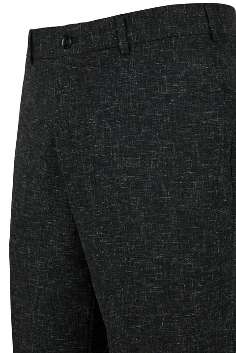 Dark Anthracite 6-Drop Regular Fit Standard Cut Linen Blend Classic Fabric Trousers