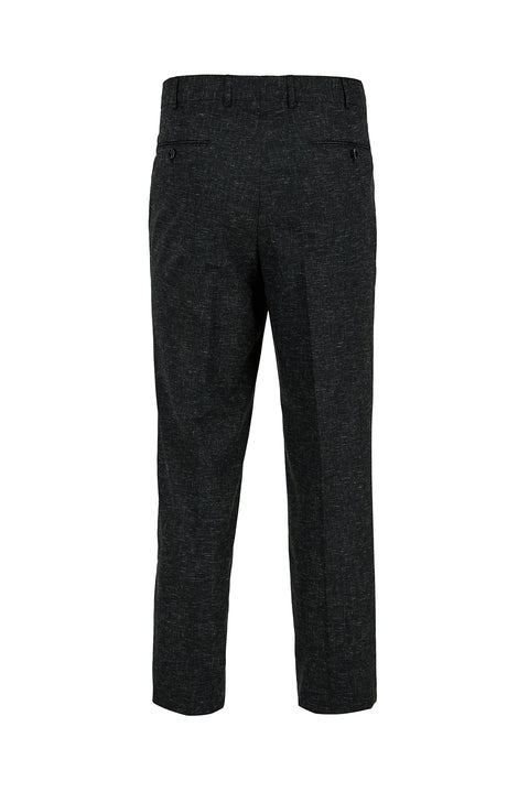 Dark Anthracite 4 Drop Relaxed Fit Linen Blend Classic Fabric Trousers
