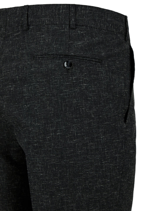 Dark Anthracite 7 Drop Slim Fit Narrow Cut Linen Blend Classic Fabric Trousers