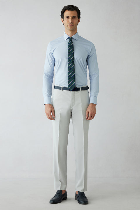 Açık Gri 8 Drop Long Slim Fit Uzun Dar Kesim Klasik Kumaş Pantolon