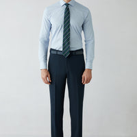 Orta Lacivert 8 Drop Long Slim Fit Uzun Dar Kesim Klasik Kumaş Pantolon