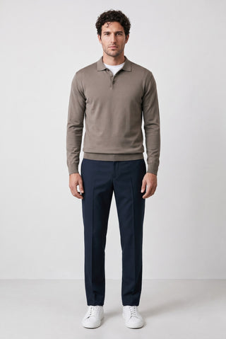  Orta Lacivert 8 Drop Long Slim Fit Uzun Dar Kesim Klasik Kumaş Pantolon