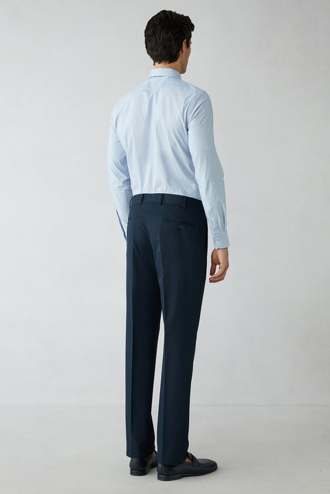 Orta Lacivert 8 Drop Long Slim Fit Uzun Dar Kesim Klasik Kumaş Pantolon