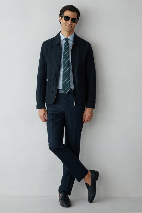 Orta Lacivert 8 Drop Long Slim Fit Uzun Dar Kesim Klasik Kumaş Pantolon