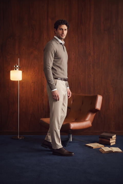 Light Beige 4-Drop Relaxed Fit Classic Fabric Trousers