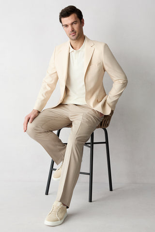  Açık Bej 8 Drop Long Slim Fit Uzun Dar Kesim Klasik Kumaş Pantolon