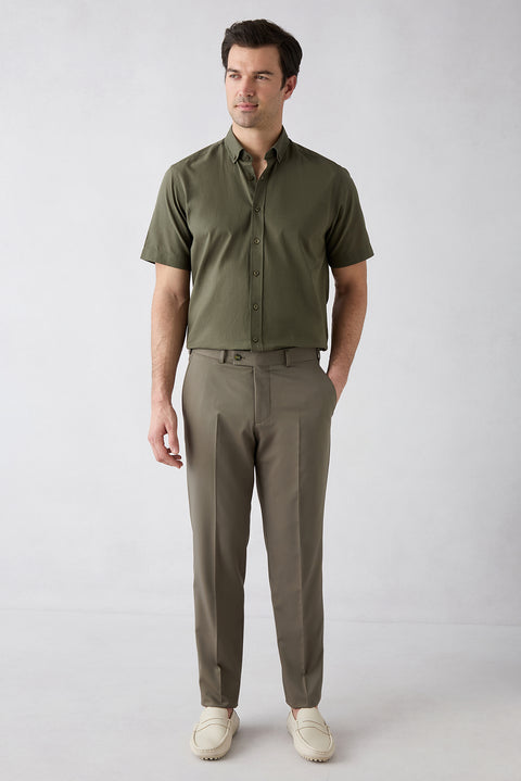 Medium Khaki 8 Drop Long Slim Fit Classic Fabric Trousers