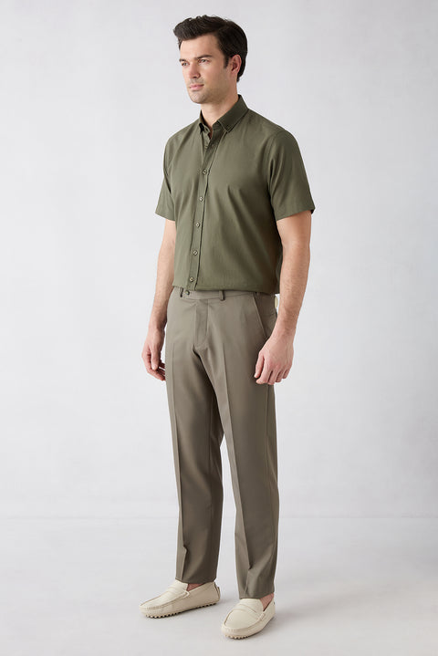 Medium Khaki 4 Drop Relaxed Fit Classic Fabric Trousers