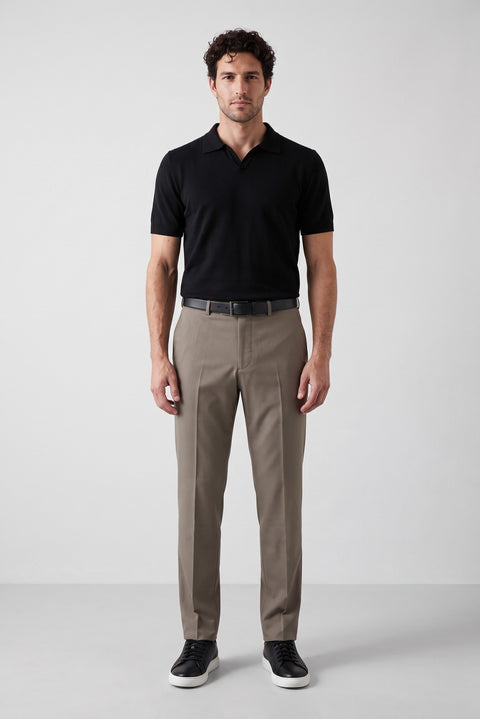 Orta Haki 4 Drop Relaxed Fit Rahat Kesim Klasik Kumaş Pantolon