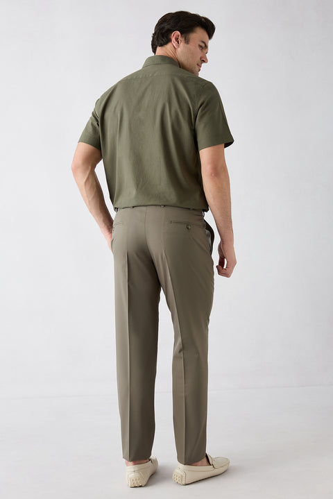 Medium Khaki 4 Drop Relaxed Fit Classic Fabric Trousers