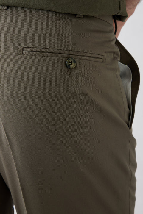 Medium Khaki 4 Drop Relaxed Fit Classic Fabric Trousers