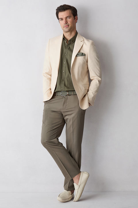 Medium Khaki 4 Drop Relaxed Fit Classic Fabric Trousers