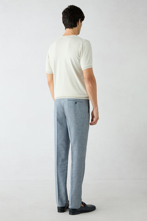 Light Navy Blue 6 Drop Regular Fit Standard Cut Straight Classic Trousers