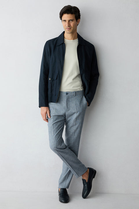 Light Navy Blue 6 Drop Regular Fit Standard Cut Straight Classic Trousers