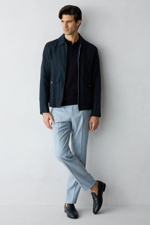 Light Blue 6 Drop Regular Fit Standard Cut Straight Classic Trousers