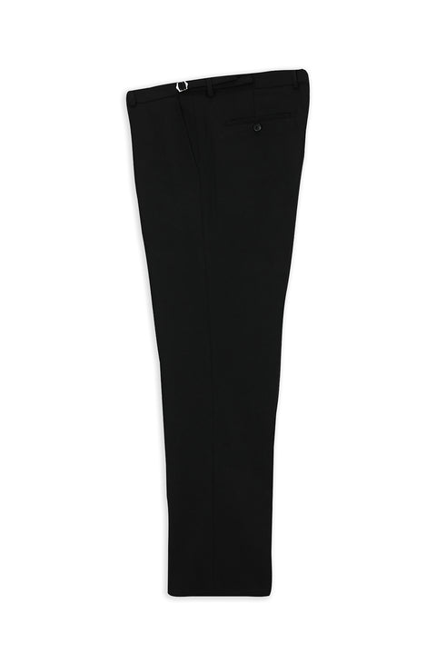 Siyah 4 Drop Relaxed Fit Rahat Kesim Tokalı Yünlü Flanel Klasik Pantolon