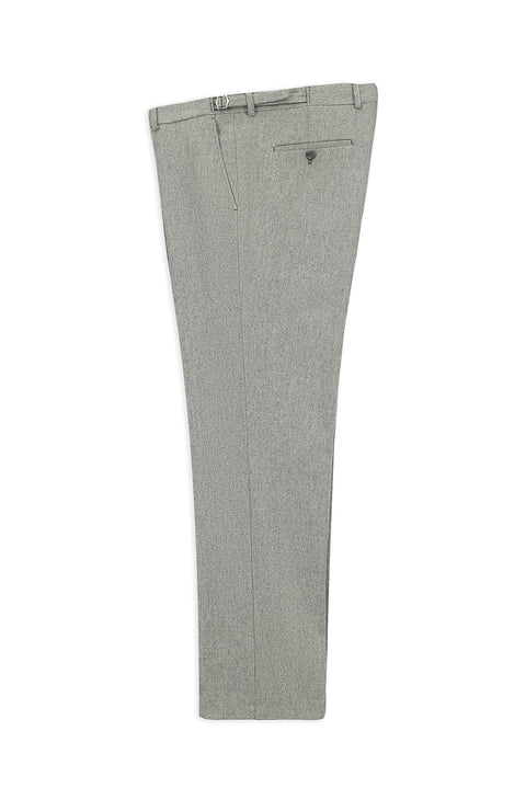 Orta Gri 4 Drop Relaxed Fit Rahat Kesim Tokalı Yünlü Flanel Klasik Pantolon