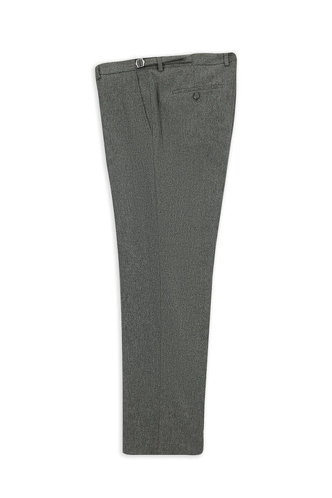 Orta Füme 4 Drop Relaxed Fit Rahat Kesim Tokalı Yünlü Flanel Klasik Pantolon