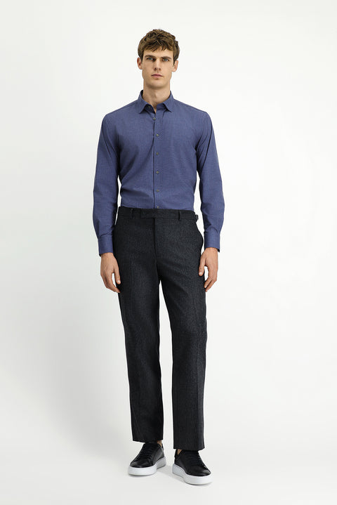 Orta Antrasit 4 Drop Relaxed Fit Rahat Kesim Tokalı Yünlü Flanel Klasik Pantolon