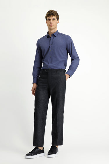 Orta Antrasit Relaxed Fit Rahat Kesim Tokalı Yünlü Flanel Klasik Pantolon