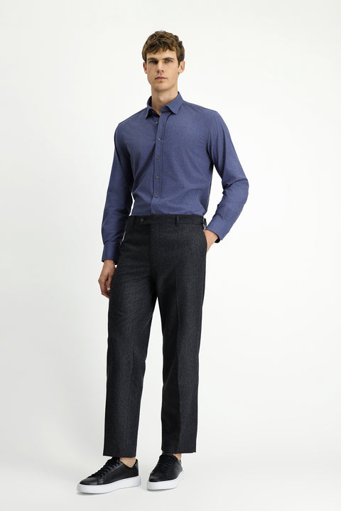 Orta Antrasit 4 Drop Relaxed Fit Rahat Kesim Tokalı Yünlü Flanel Klasik Pantolon