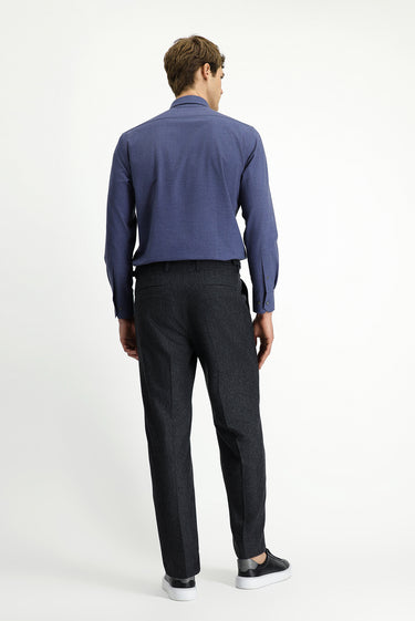 Orta Antrasit Relaxed Fit Rahat Kesim Tokalı Yünlü Flanel Klasik Pantolon