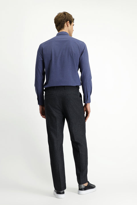 Orta Antrasit 4 Drop Relaxed Fit Rahat Kesim Tokalı Yünlü Flanel Klasik Pantolon