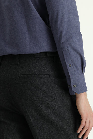 Orta Antrasit Relaxed Fit Rahat Kesim Tokalı Yünlü Flanel Klasik Pantolon