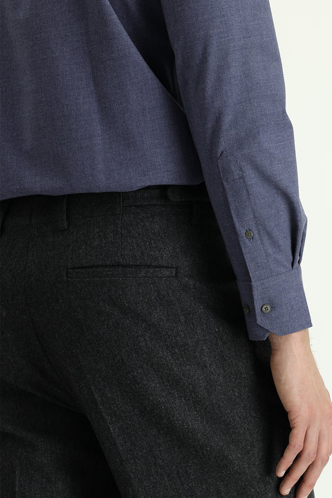 Orta Antrasit 4 Drop Relaxed Fit Rahat Kesim Tokalı Yünlü Flanel Klasik Pantolon