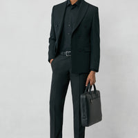 Black 6 Drop Regular Fit Standard Cut Classic Fabric Trousers