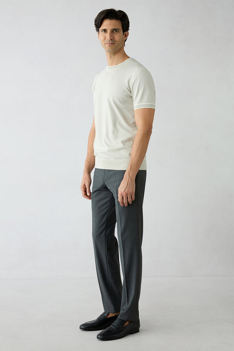 Medium Smoke 7 Drop Slim Fit Plain Wool Classic Trousers