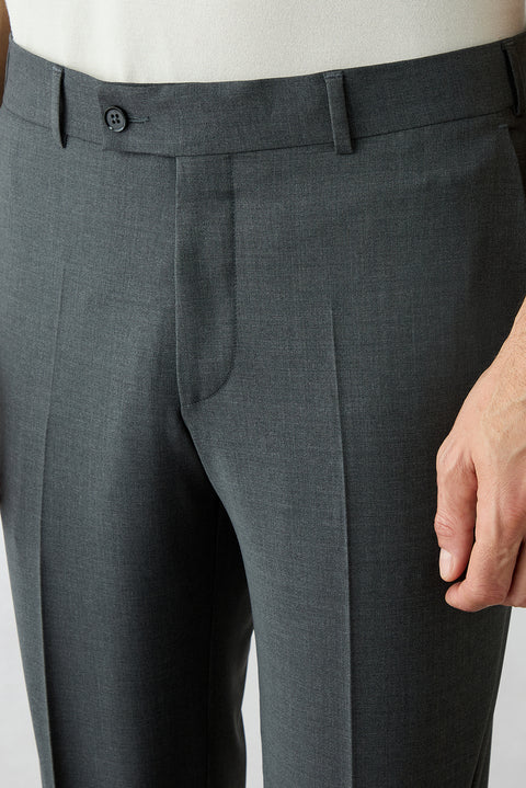 Medium Smoke 7 Drop Slim Fit Plain Wool Classic Trousers