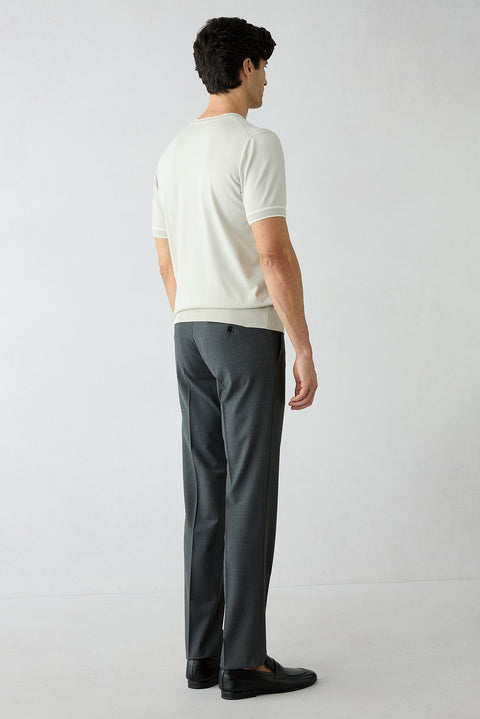 Medium Smoke 7 Drop Slim Fit Plain Wool Classic Trousers
