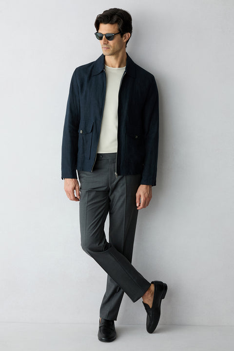 Medium Smoke 7 Drop Slim Fit Plain Wool Classic Trousers