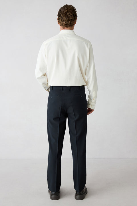 Koyu Lacivert 4 Drop Relaxed Fit Rahat Kesim Likralı Klasik Kumaş Pantolon
