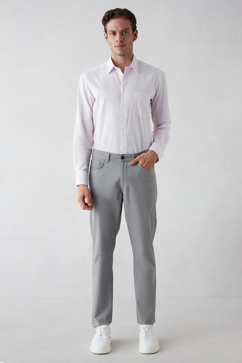 Açık Gri Slim Fit Dar Kesim Likralı 5 Cep Kanvas / Chino Pantolon
