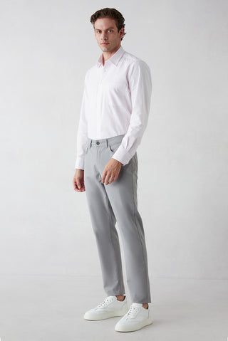  Açık Gri Relaxed Fit Rahat Kesim Likralı 5 Cep Kanvas / Chino Pantolon