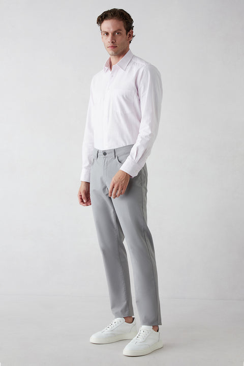 Açık Gri Slim Fit Dar Kesim Likralı 5 Cep Kanvas / Chino Pantolon