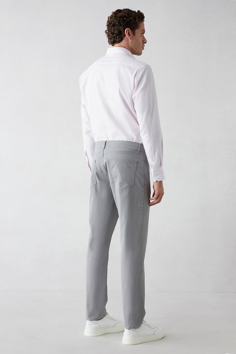 Açık Gri Slim Fit Dar Kesim Likralı 5 Cep Kanvas / Chino Pantolon