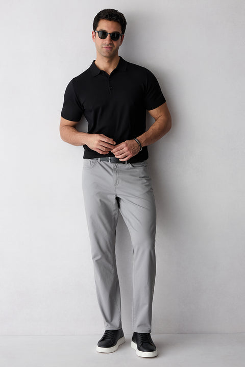 Açık Gri Regular Fit Standart Kesim Likralı 5 Cep Kanvas / Chino Pantolon