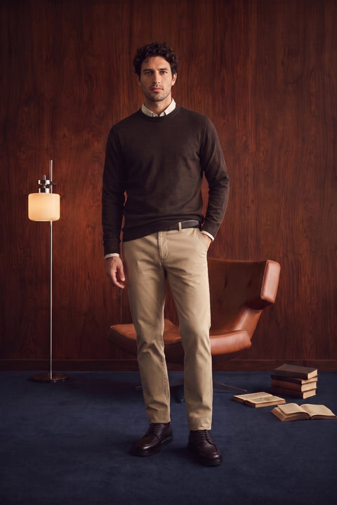 Orta Bej Relaxed Fit Rahat Kesim Yandan Cep Kanvas / Chino Pantolon