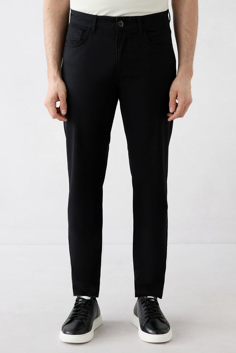 Siyah Relaxed Fit Rahat Kesim Likralı 5 Cep Kanvas / Chino Pantolon