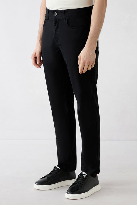 Siyah Slim Fit Dar Kesim Likralı 5 Cep Kanvas / Chino Pantolon