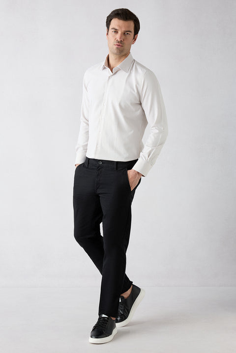 Siyah Relaxed Fit Rahat Kesim Yan Cepli Kanvas / Chino Pantolon