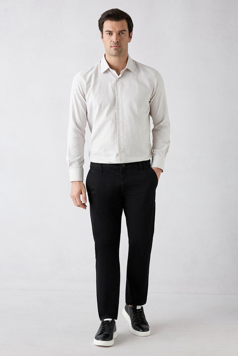Siyah Regular Fit Standart Kesim Yan Cepli Kanvas / Chino Pantolon